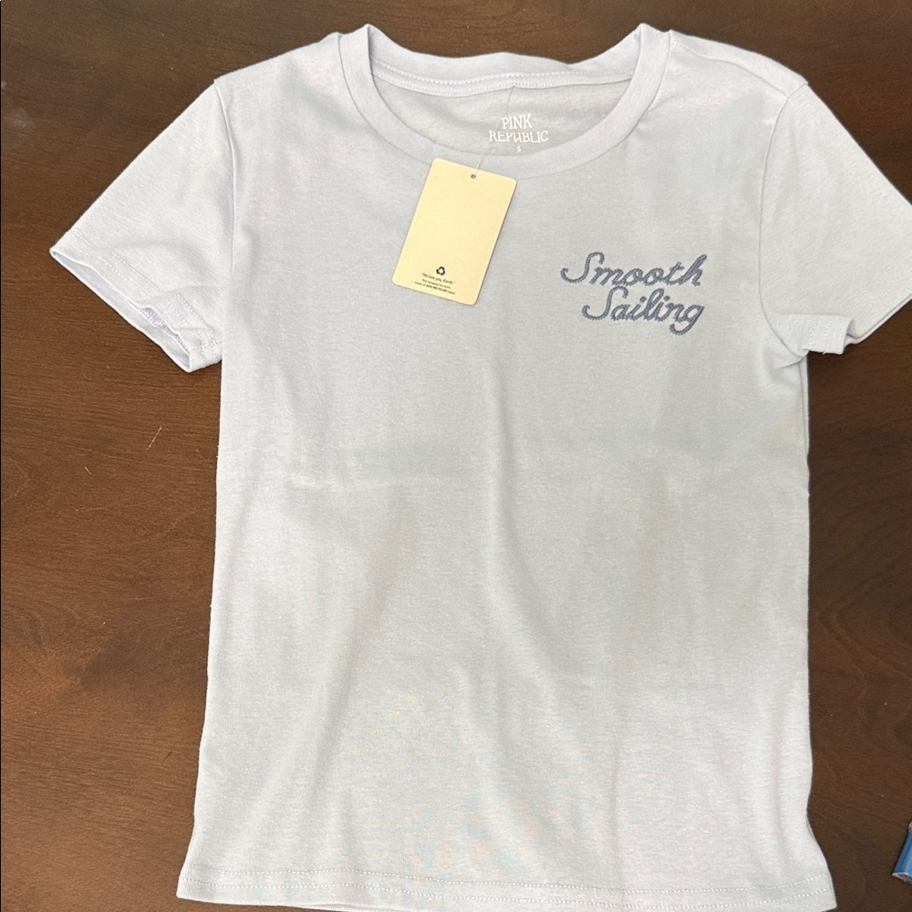 Pink Republic White Tee with Blue Print